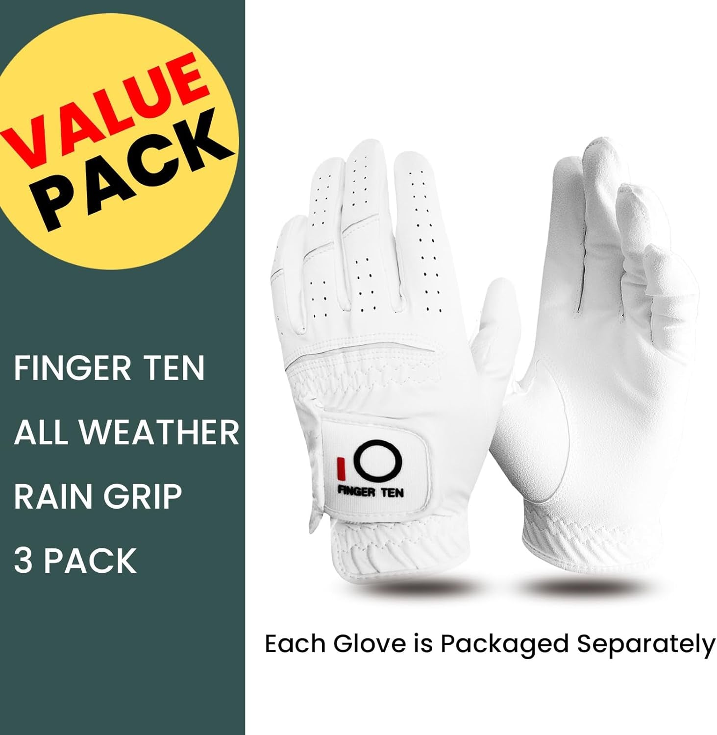 All Weather Grip Golf Gloves Men Value 3 Pack for Right Handed Golfer, Hot Wet Rain Grip & Comfort Soft Glove for Premium Performance, Colors White Black Blue Sizes S M L XL