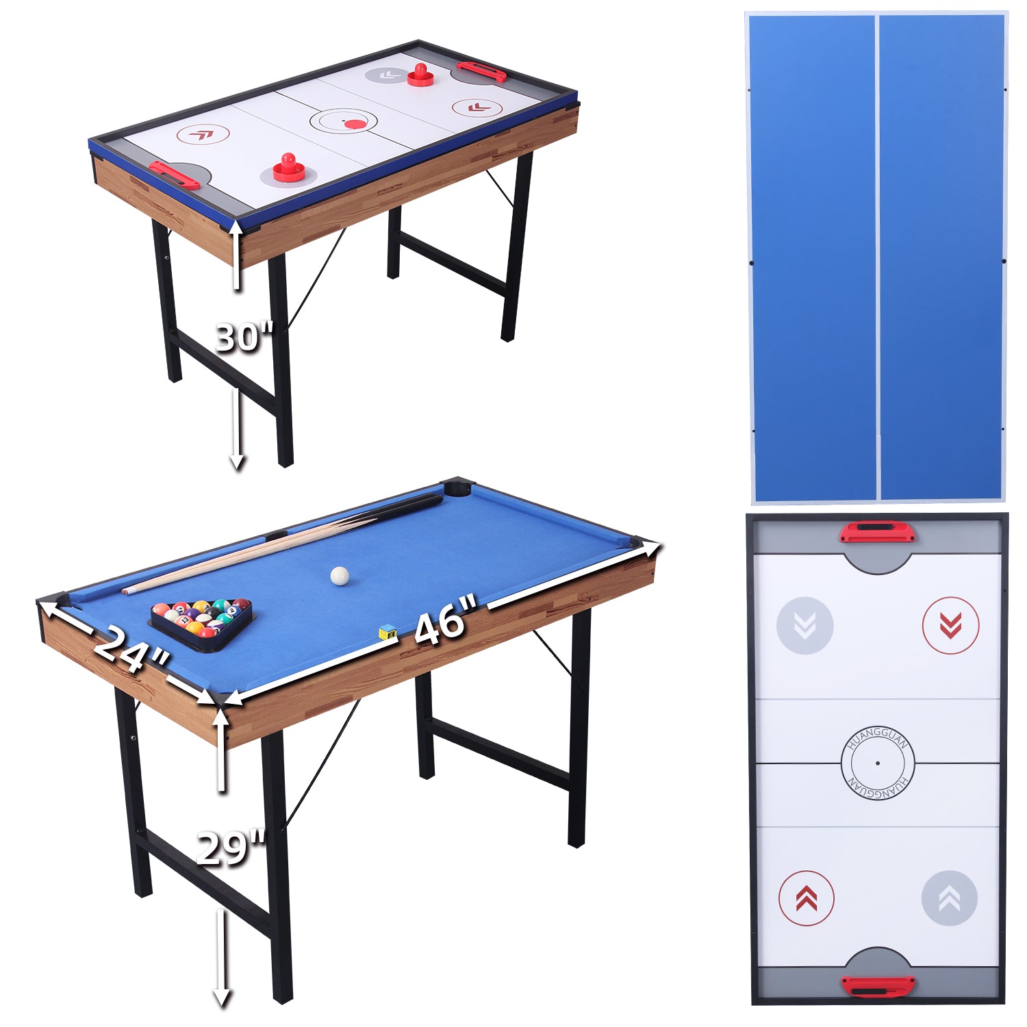 3 in 1 48In Folding Portable Combo Game Table Set with Ping Pong, Slide Hockey, Pool Billiards for Kids and Adults