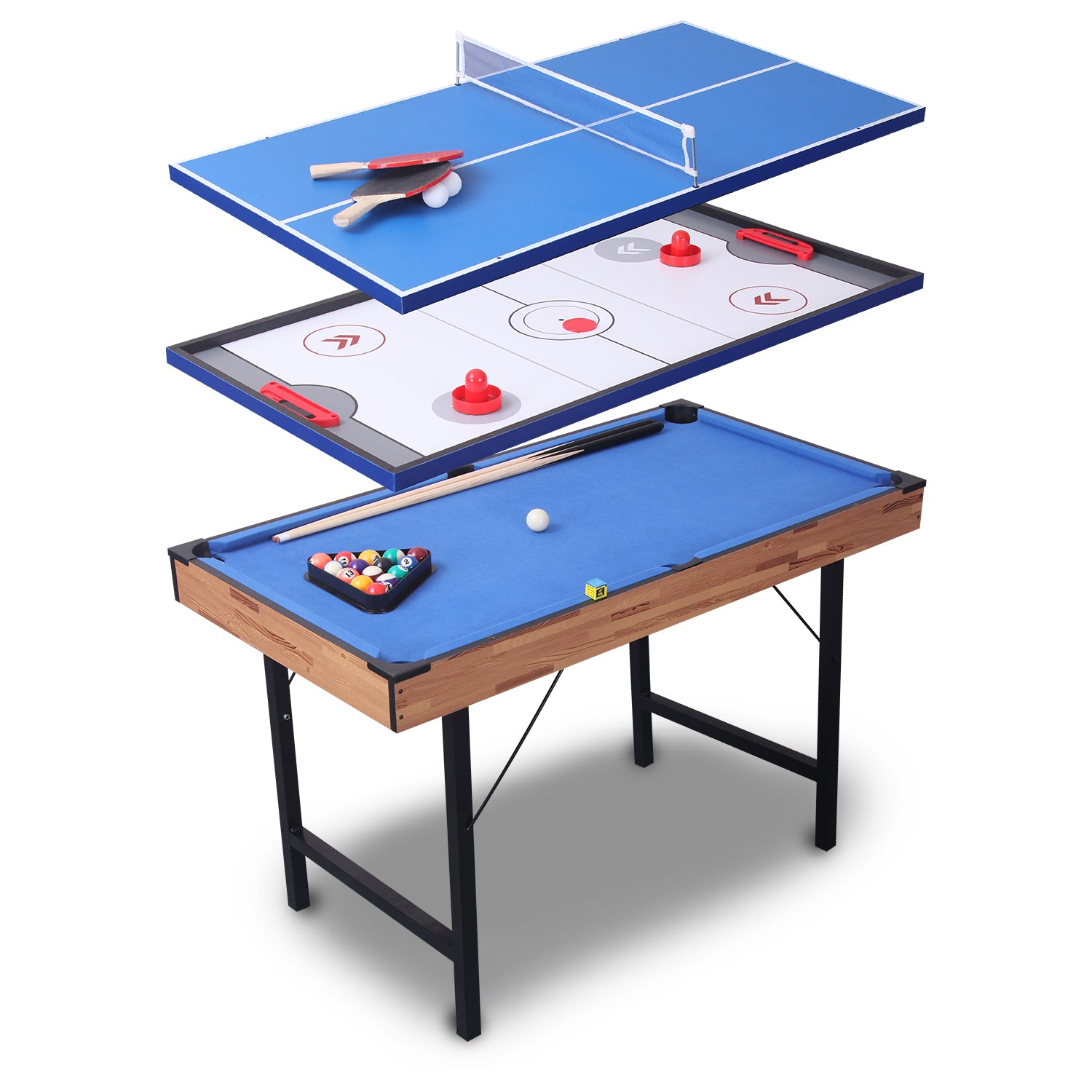 3 in 1 48In Folding Portable Combo Game Table Set with Ping Pong, Slide Hockey, Pool Billiards for Kids and Adults