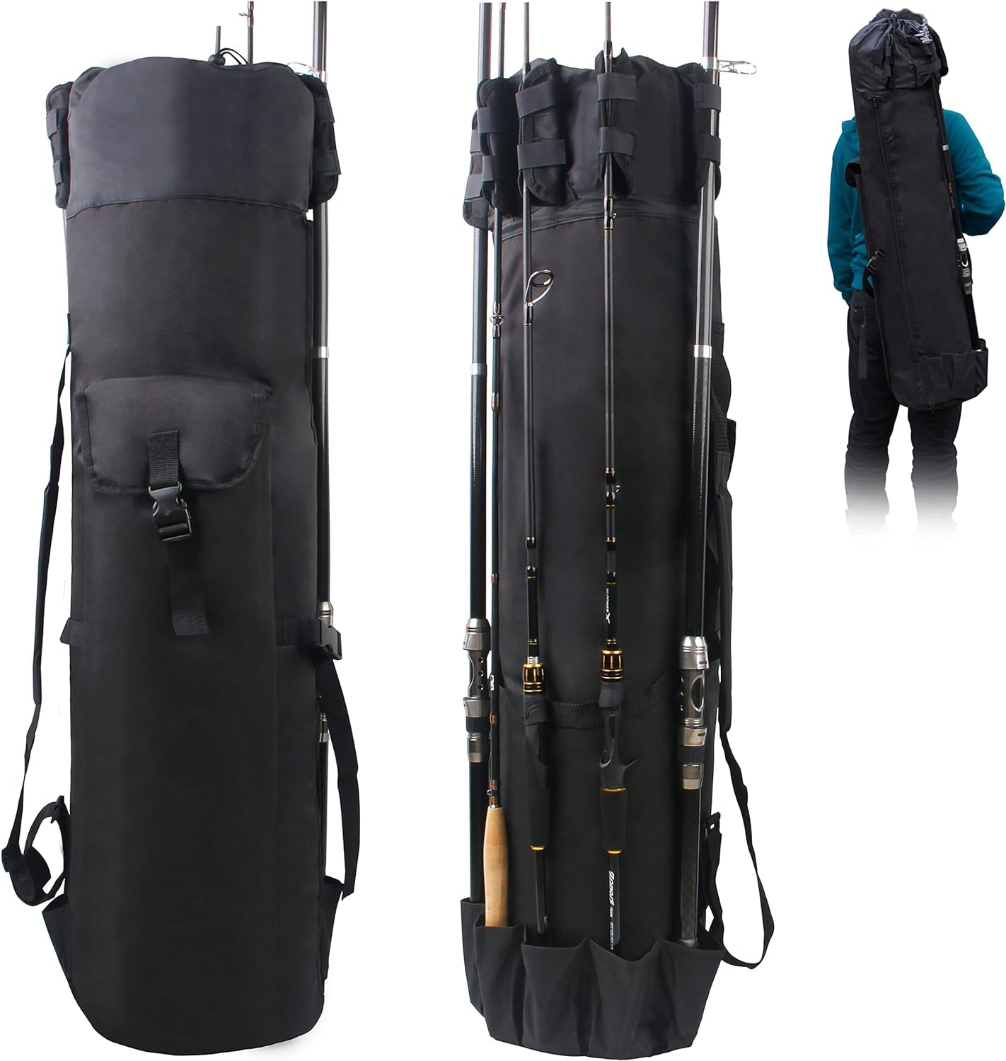 Multifunction Fishing Pole Bag - Waterproof Rod Reel Bag Carrier Case, Durable Canvas Tackle Large Storage Gift for Men Travel, Khaki
