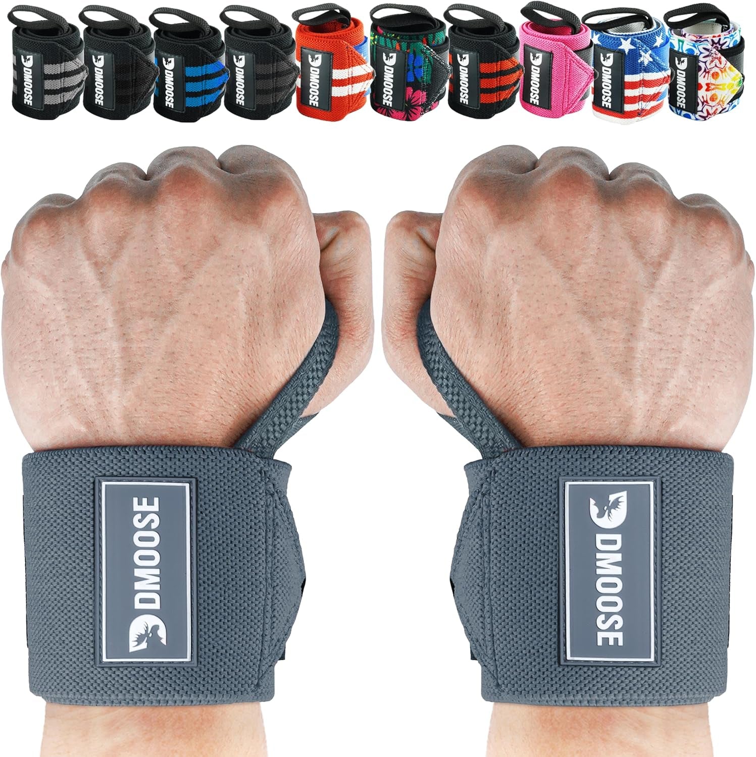 Wrist Wraps for Weightlifting 18" - Heavy Duty Gym Wrap with Hand Thumb Loop for Support & Pain Relief, USPA Approved Powerlifting, Weight Lifting Wrist Straps for Men & Women Work Out