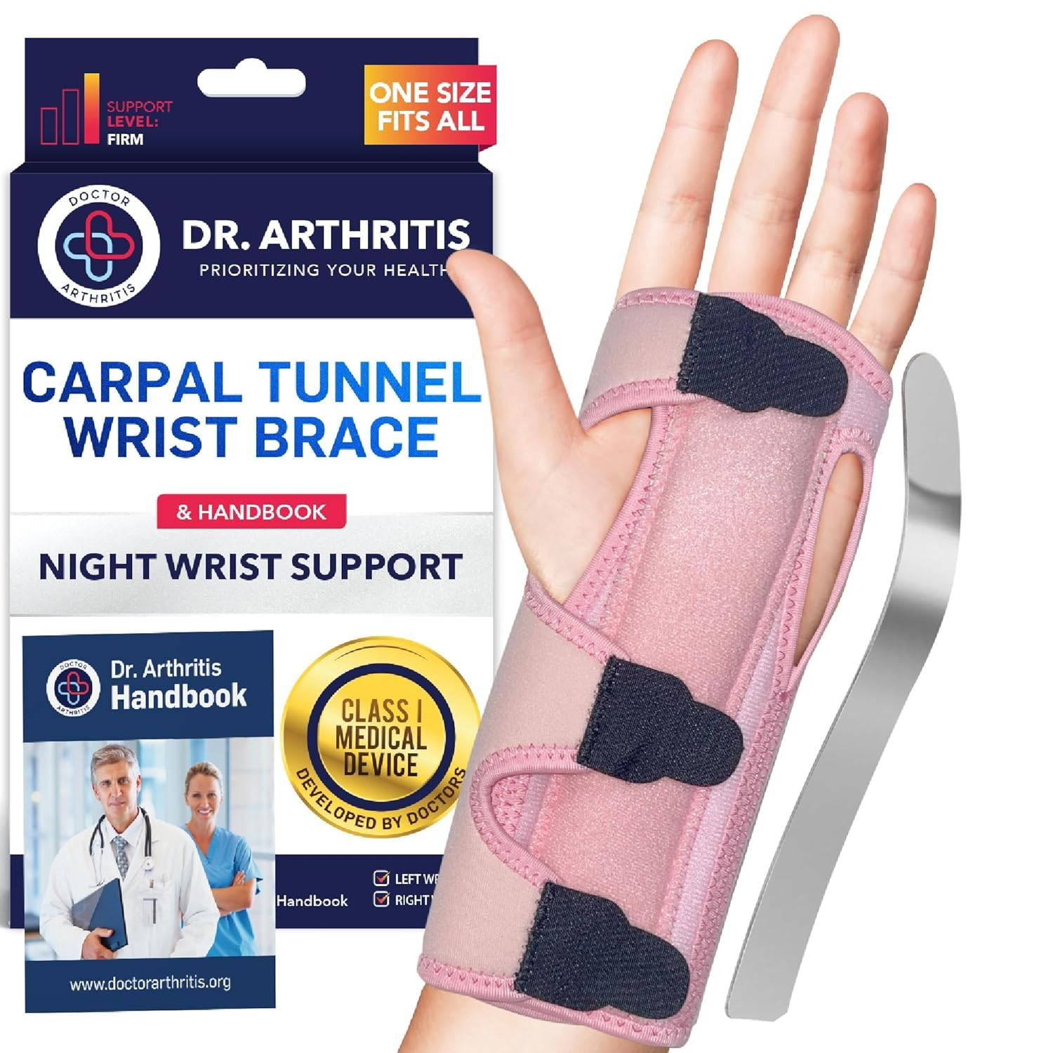 Doctor Developed Carpal Tunnel Wrist Brace for Night Support - Wrist Brace for Carpal Tunnel with Wrist Splint - Sleep Brace for Sprained Wrist - F.D.A Medical Device & Handbook (Right Hand)