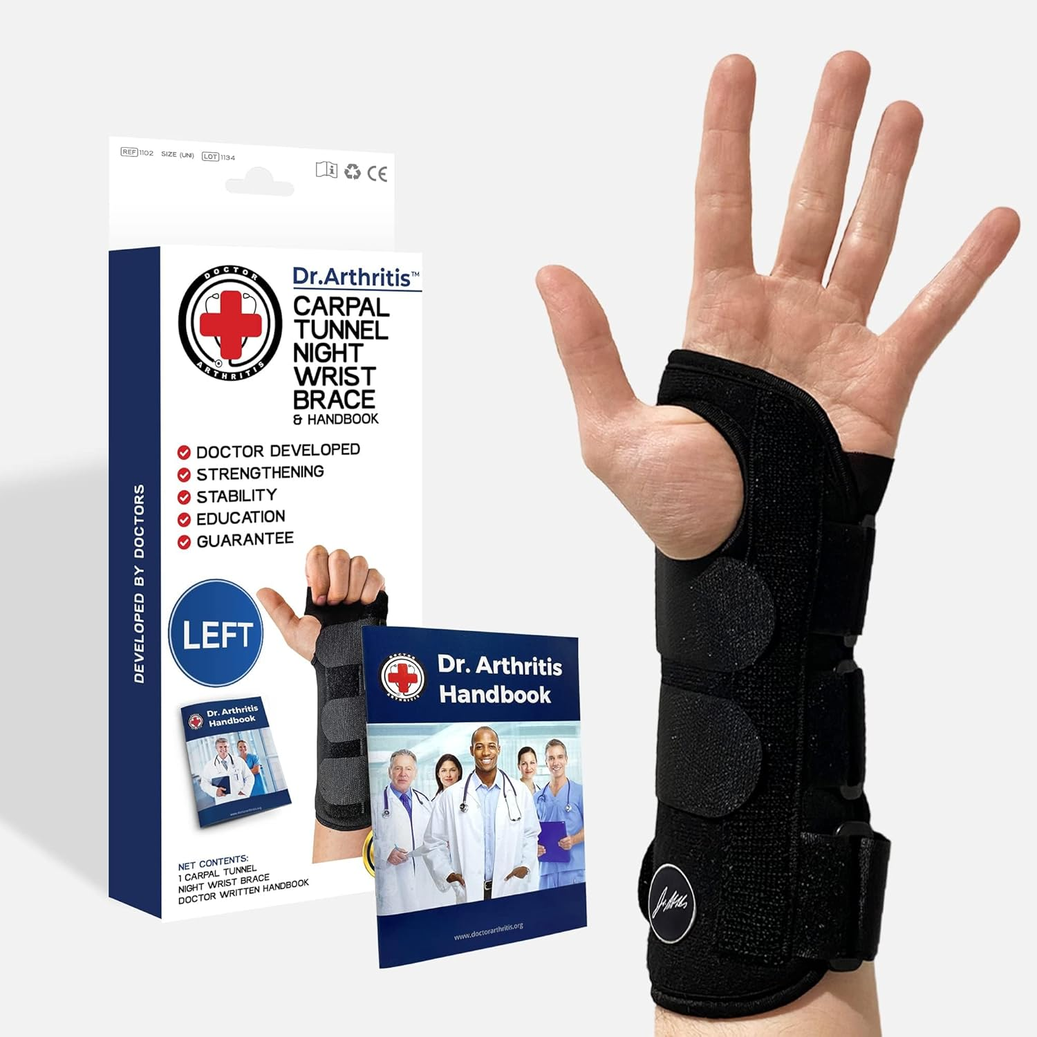 Doctor Developed Carpal Tunnel Wrist Brace for Night Support - Wrist Brace for Carpal Tunnel with Wrist Splint - Sleep Brace for Sprained Wrist - F.D.A Medical Device & Handbook (Right Hand)