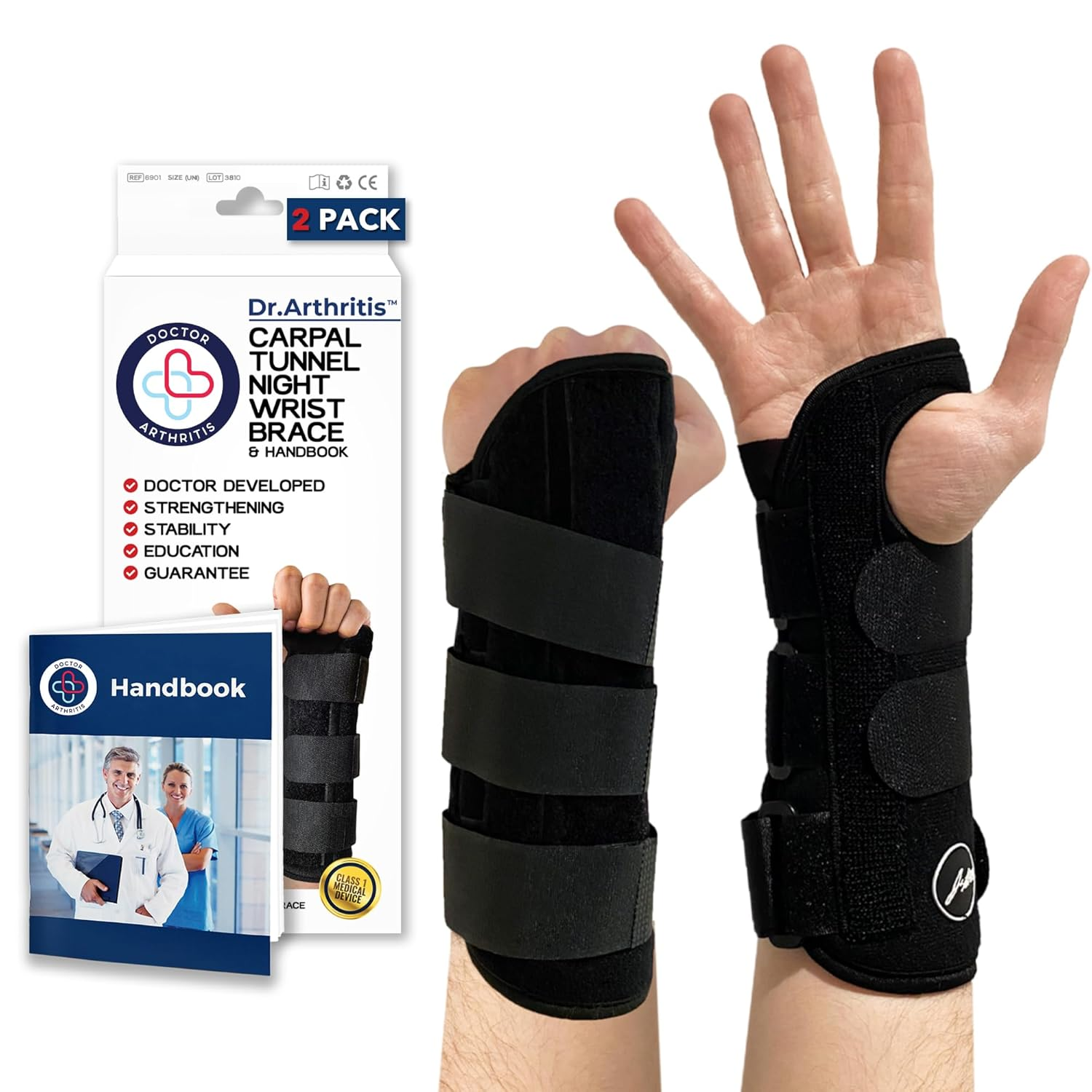 Doctor Developed Carpal Tunnel Wrist Brace for Night Support - Wrist Brace for Carpal Tunnel with Wrist Splint - Sleep Brace for Sprained Wrist - F.D.A Medical Device & Handbook (Right Hand)