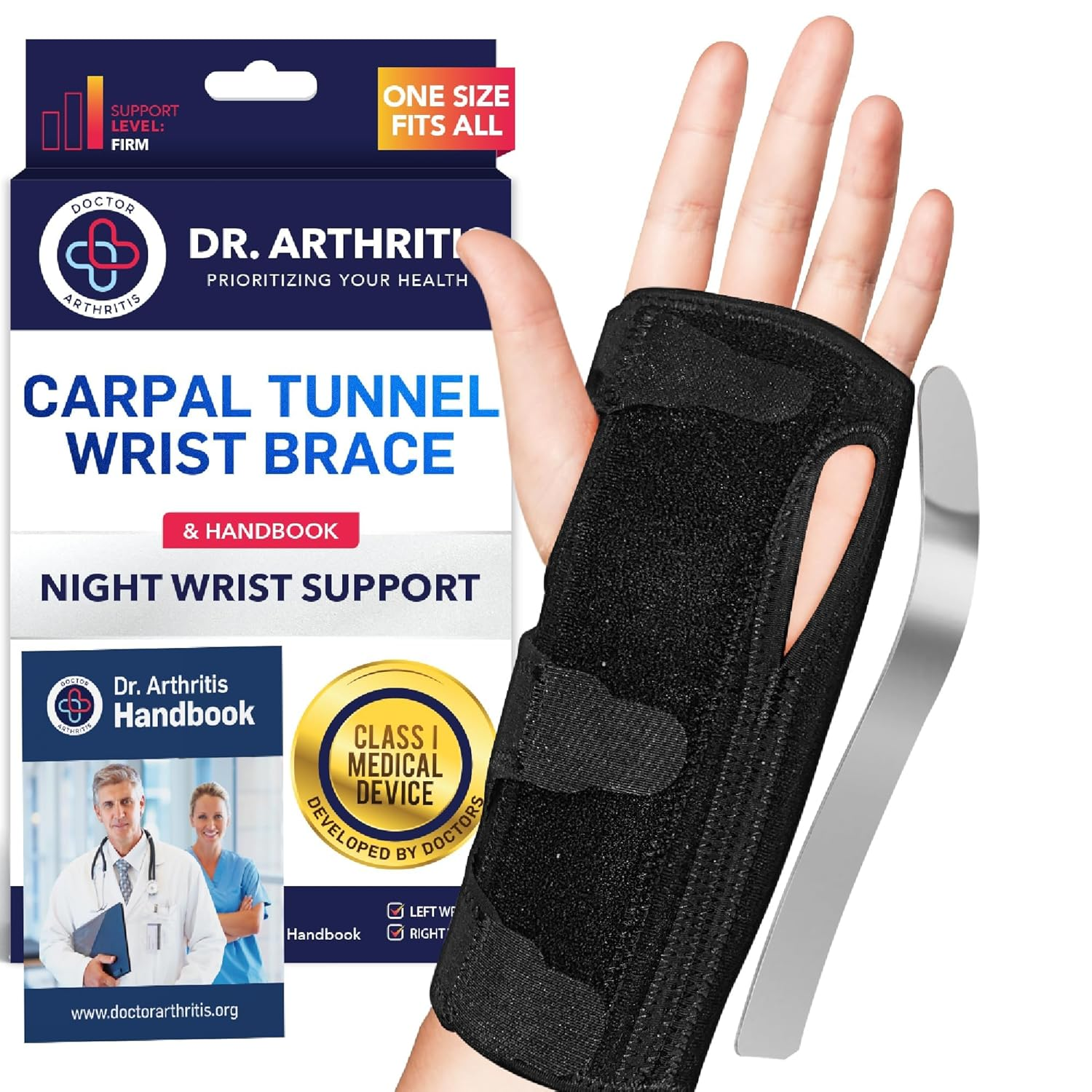 Doctor Developed Carpal Tunnel Wrist Brace for Night Support - Wrist Brace for Carpal Tunnel with Wrist Splint - Sleep Brace for Sprained Wrist - F.D.A Medical Device & Handbook (Right Hand)