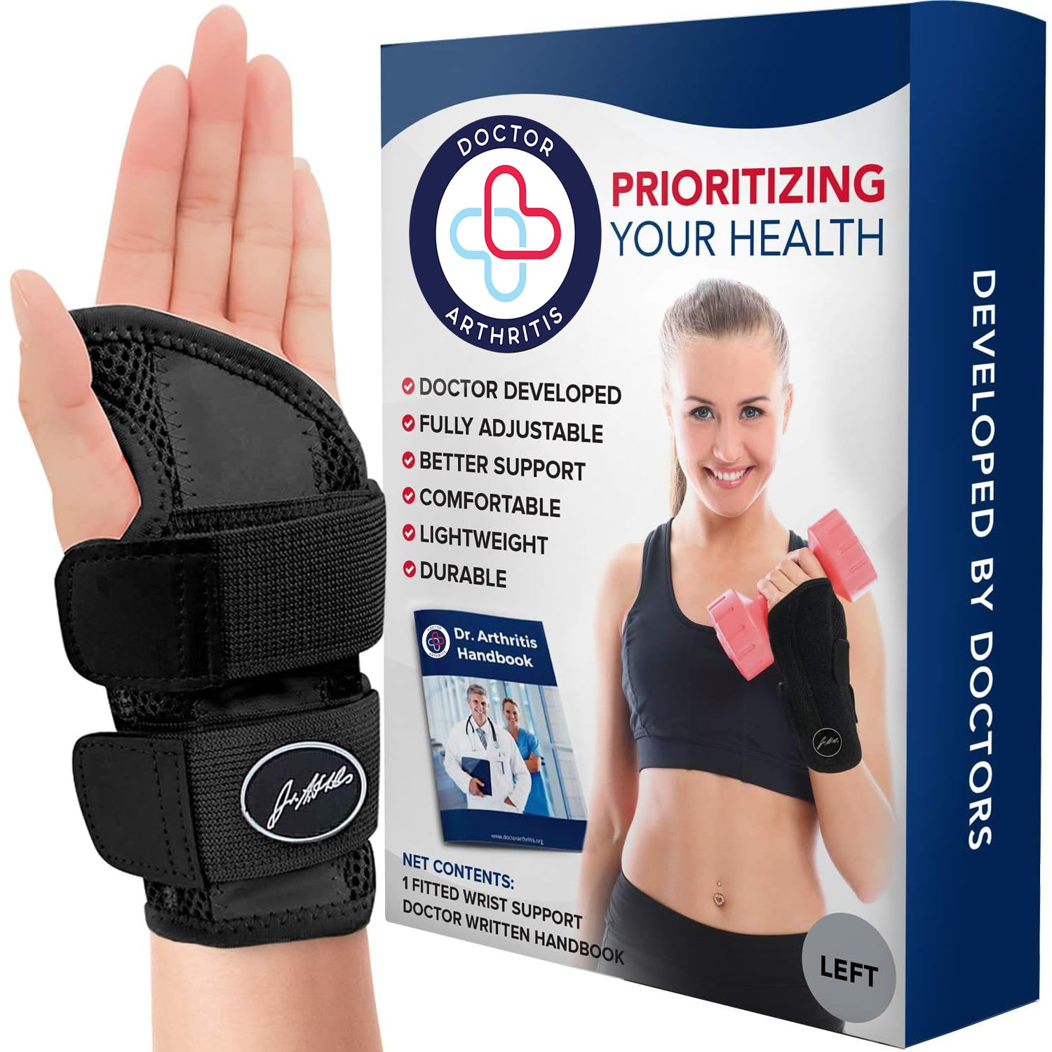 Doctor Developed Carpal Tunnel Wrist Brace for Night Support - Wrist Brace for Carpal Tunnel with Wrist Splint - Sleep Brace for Sprained Wrist - F.D.A Medical Device & Handbook (Right Hand)
