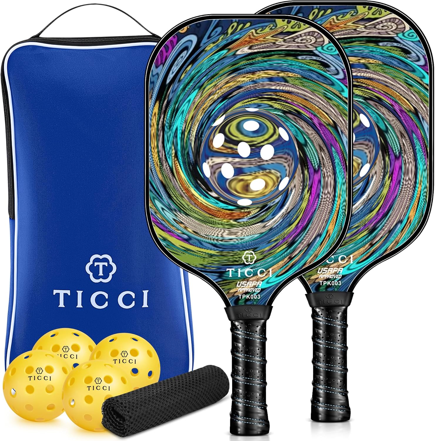 Pickleball Paddles Set of 2, USAPA Approved Fiberglass Pickle Ball Paddles with 4 Pickleballs, Lightweight Rackets for Adults & Kids, Includes Carry Bag & Net Bag for Men, Women, Beginners,