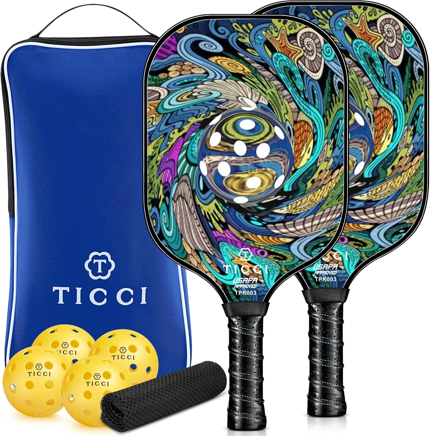 Pickleball Paddles Set of 2, USAPA Approved Fiberglass Pickle Ball Paddles with 4 Pickleballs, Lightweight Rackets for Adults & Kids, Includes Carry Bag & Net Bag for Men, Women, Beginners,