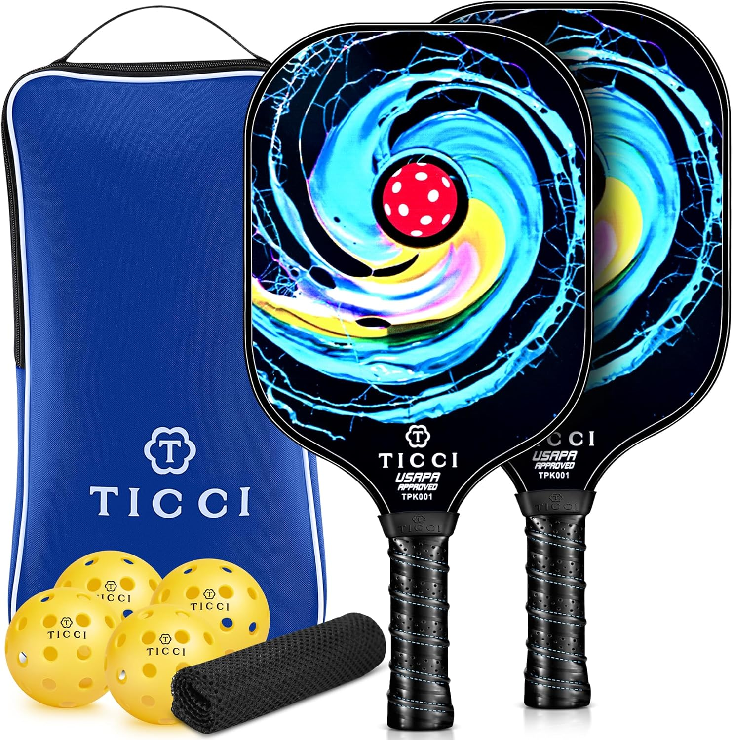 Pickleball Paddles Set of 2, USAPA Approved Fiberglass Pickle Ball Paddles with 4 Pickleballs, Lightweight Rackets for Adults & Kids, Includes Carry Bag & Net Bag for Men, Women, Beginners,