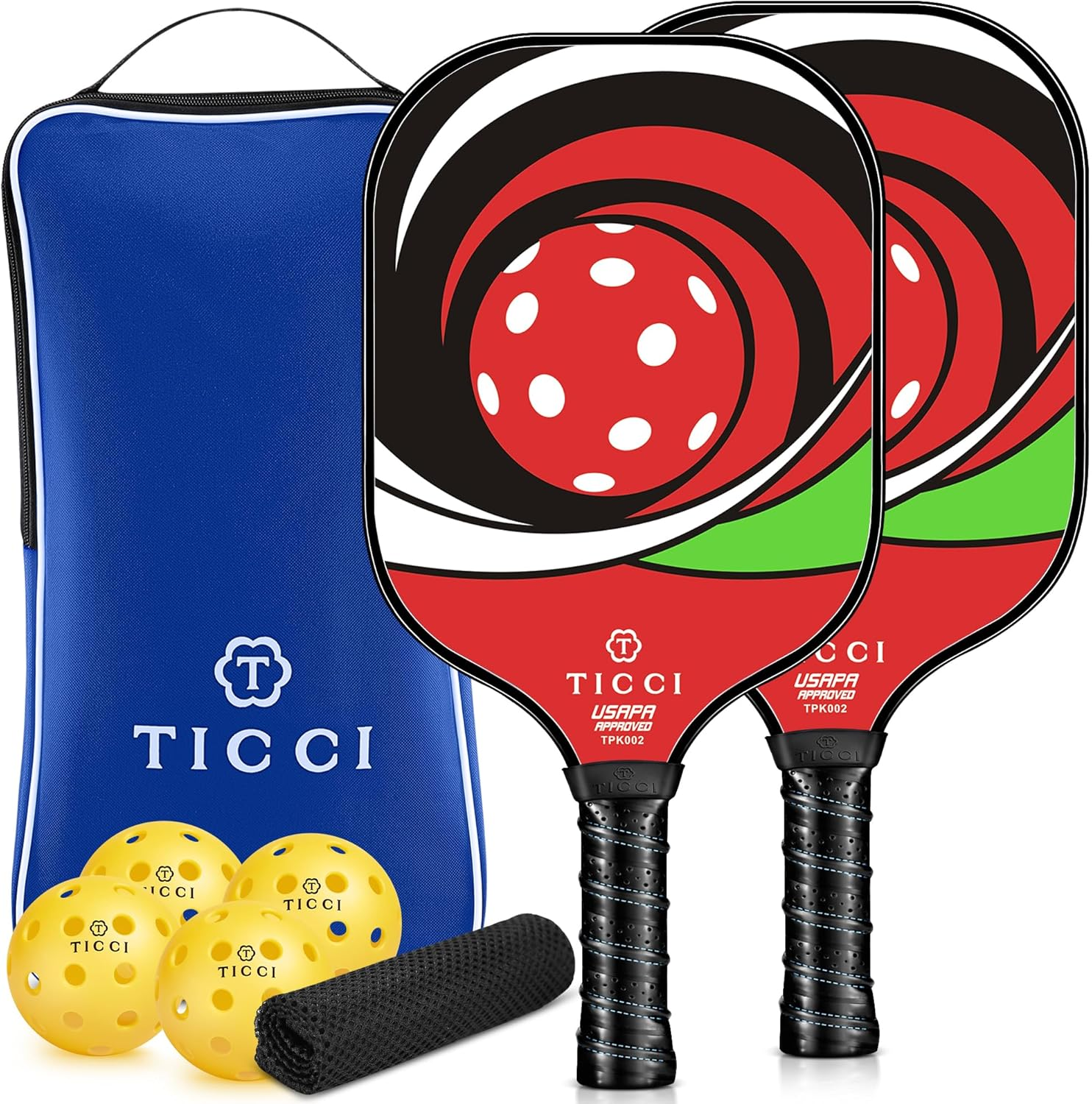 Pickleball Paddles Set of 2, USAPA Approved Fiberglass Pickle Ball Paddles with 4 Pickleballs, Lightweight Rackets for Adults & Kids, Includes Carry Bag & Net Bag for Men, Women, Beginners,