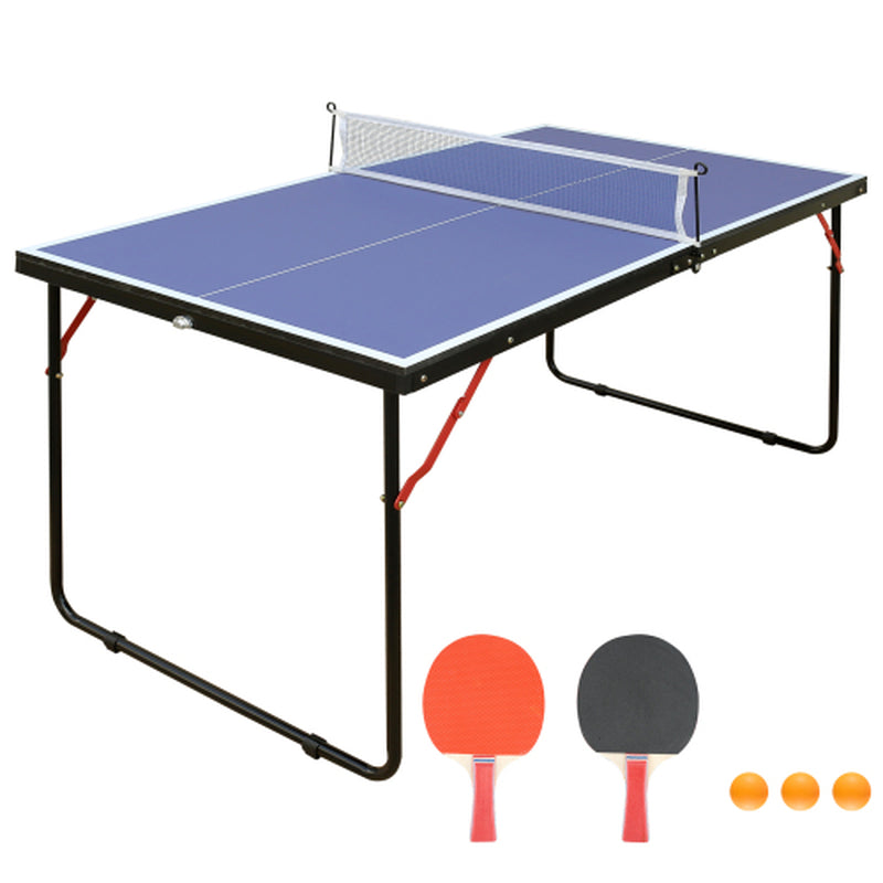 4.5Ft Table Tennis Table Foldable & Portable Ping Pong Table Set with Net and 2 Ping Pong Paddles for Indoor Outdoor Game