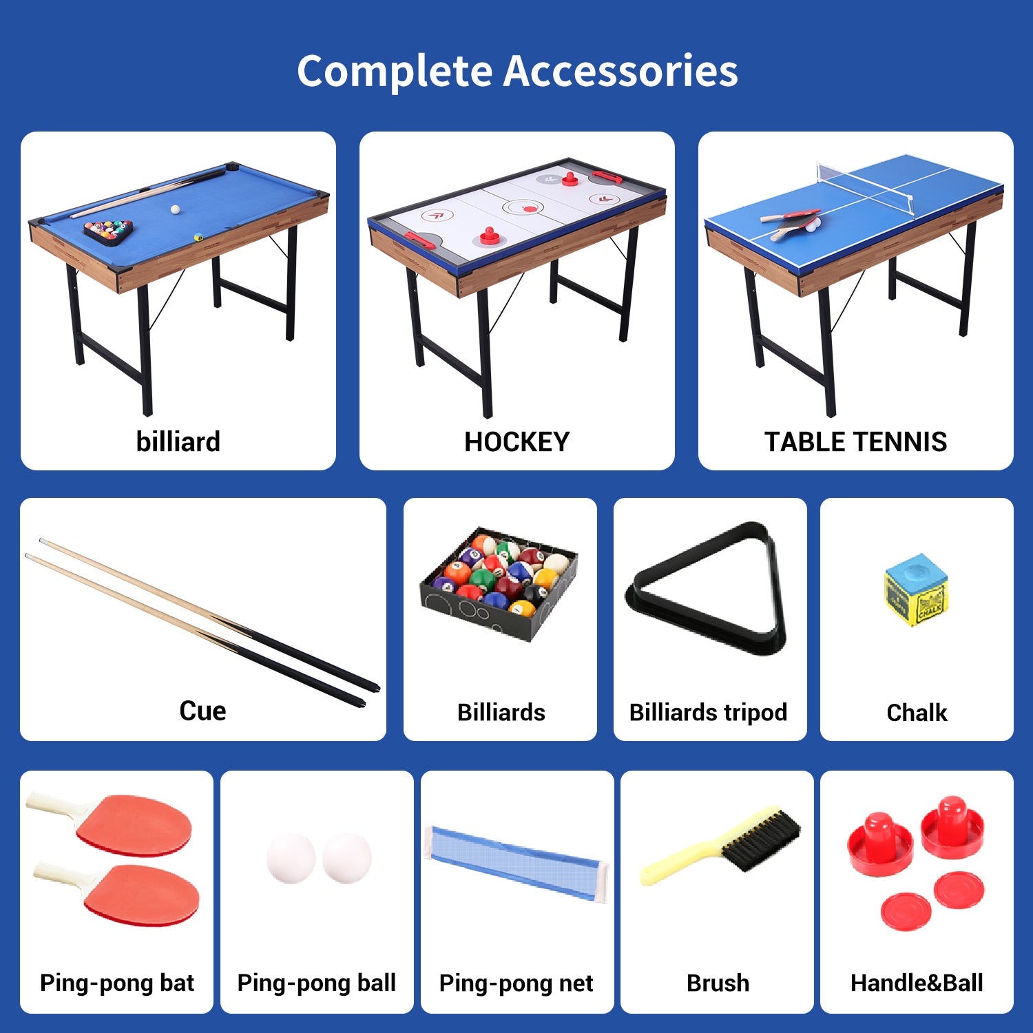 3 in 1 48In Folding Portable Combo Game Table Set with Ping Pong, Slide Hockey, Pool Billiards for Kids and Adults