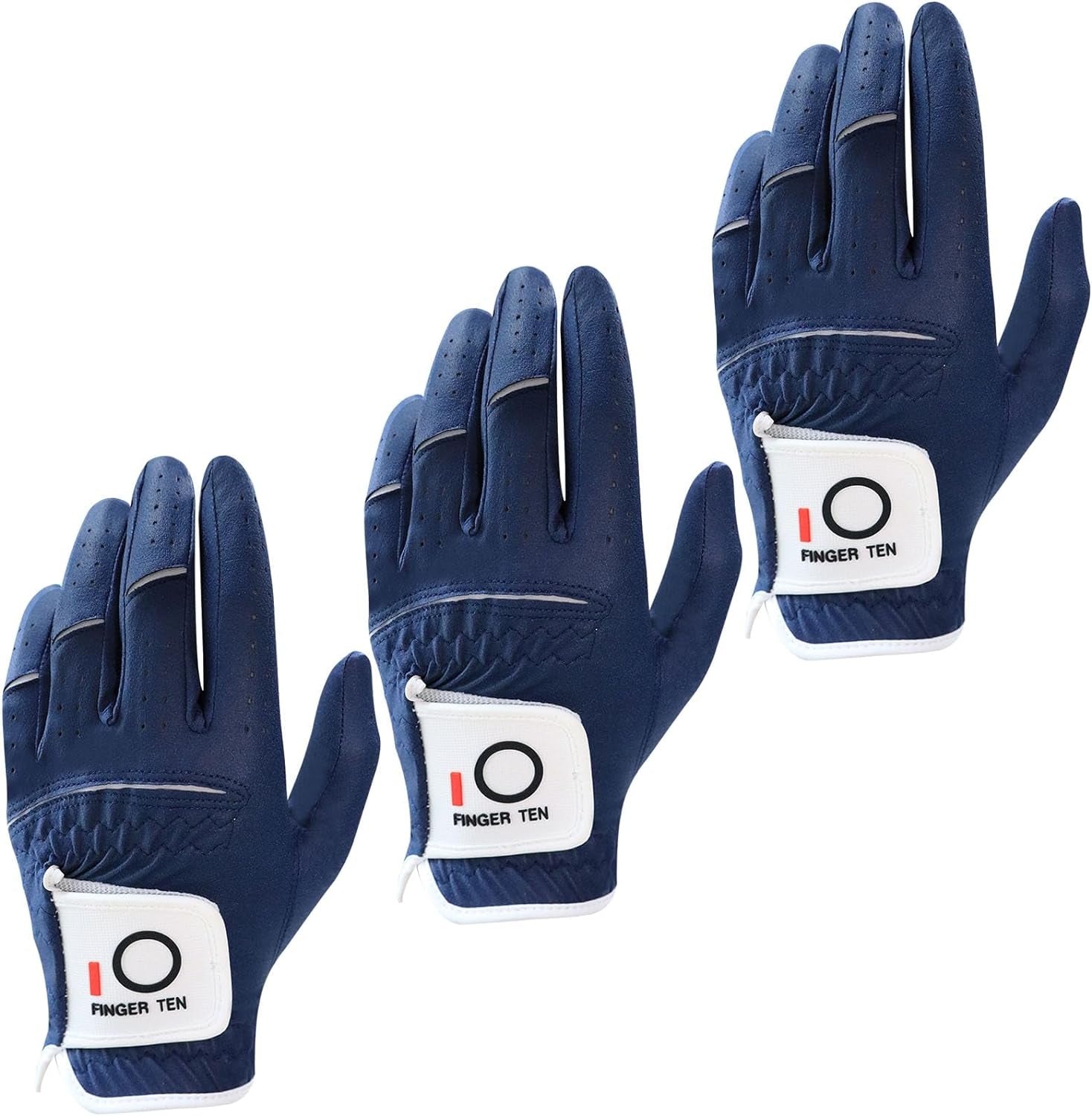 All Weather Grip Golf Gloves Men Value 3 Pack for Right Handed Golfer, Hot Wet Rain Grip & Comfort Soft Glove for Premium Performance, Colors White Black Blue Sizes S M L XL