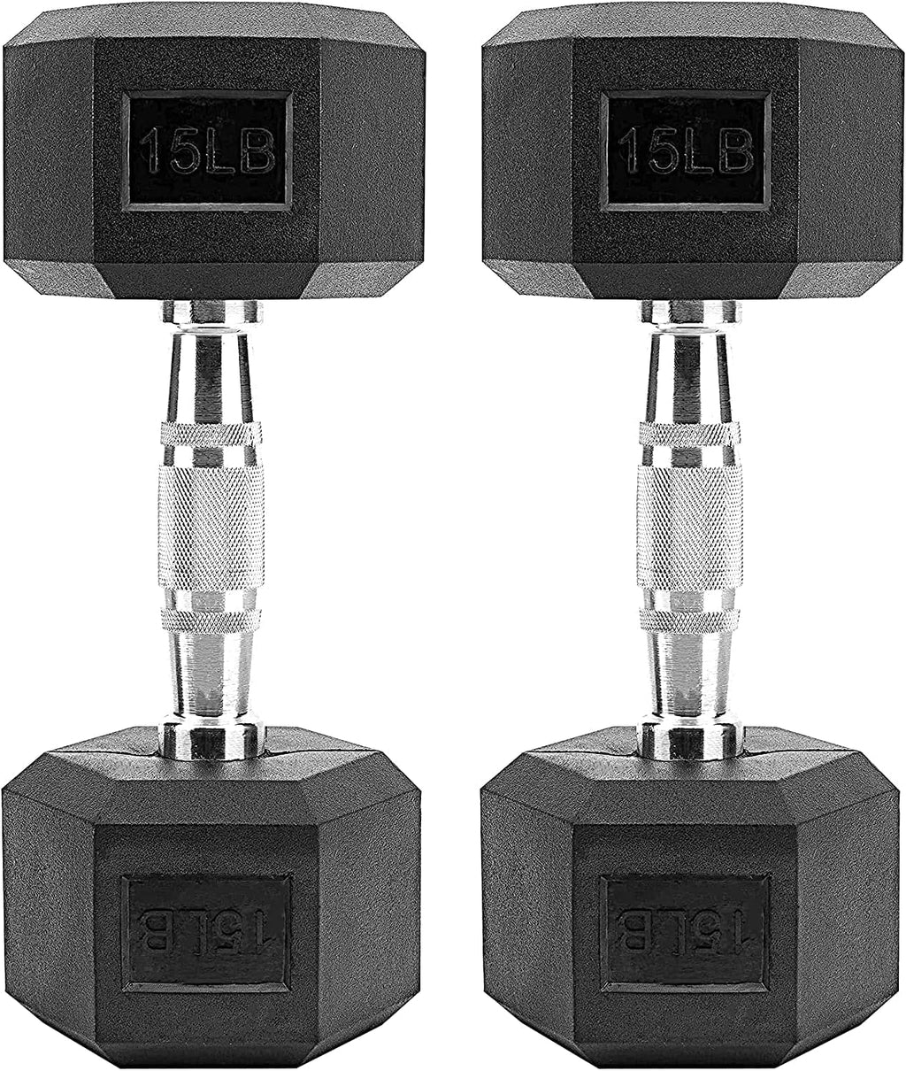 Hex Dumbbells Free Weights Solid Steel Hand Weights Dumbbells Set of 2 10Lbs 15Lb 20 Pound Pairs- PVC Encased 25Lbs 30Lbs Exercise & Fitness Dumbbell in Single with Chrome-Plated Knurled Handles