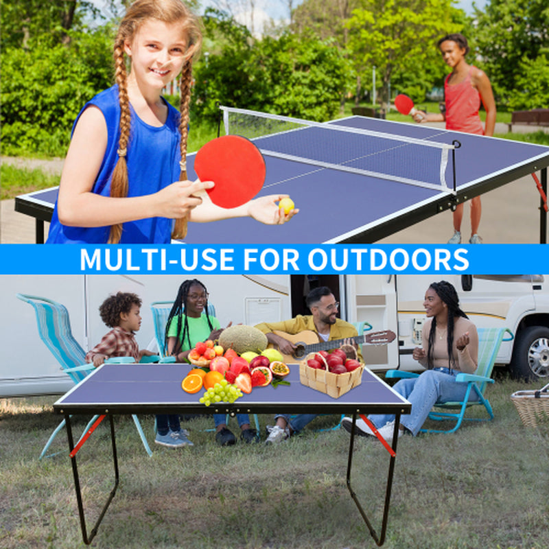 4.5Ft Table Tennis Table Foldable & Portable Ping Pong Table Set with Net and 2 Ping Pong Paddles for Indoor Outdoor Game
