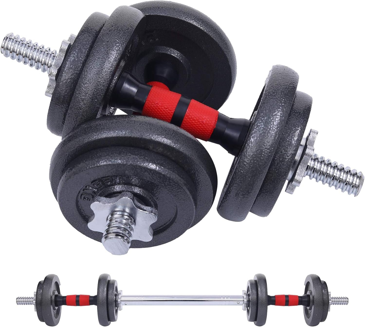 Adjustable Dumbbells, Barbell Weight Set, Dumbbell Set, Weights Adjustable 22/33/44/66/105 Lbs Home Gym 2 in 1, Anti-Slip Handle, All-Purpose, Office, Fitness