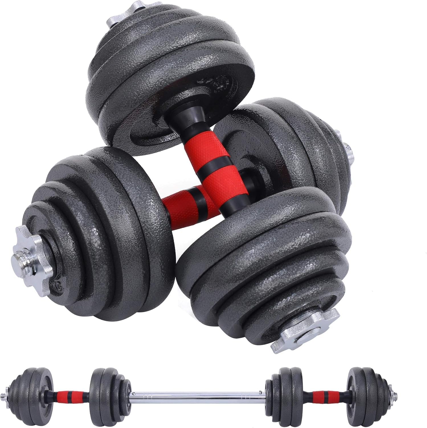 Adjustable Dumbbells, Barbell Weight Set, Dumbbell Set, Weights Adjustable 22/33/44/66/105 Lbs Home Gym 2 in 1, Anti-Slip Handle, All-Purpose, Office, Fitness